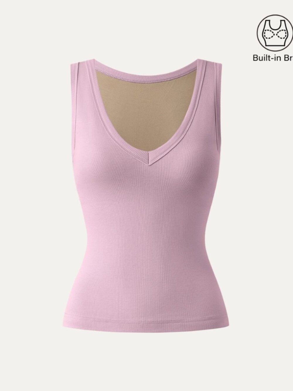 NWT OGL Move V-Neck Stretch Airy Built-In Bra Slim Fit Tank Top Pale Pink, Small